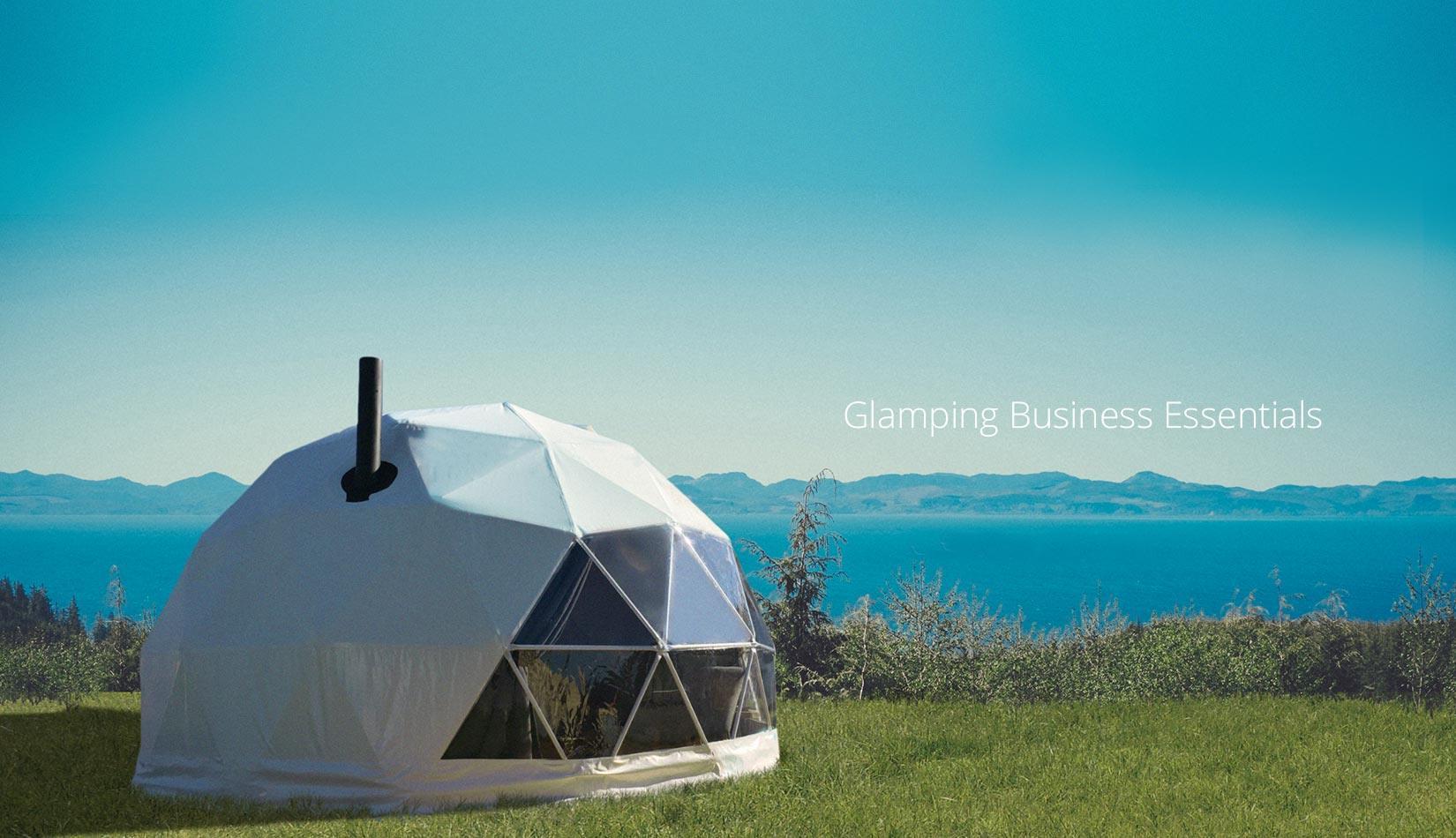 graphic with white geodesic dome and text "clamping business essentials"