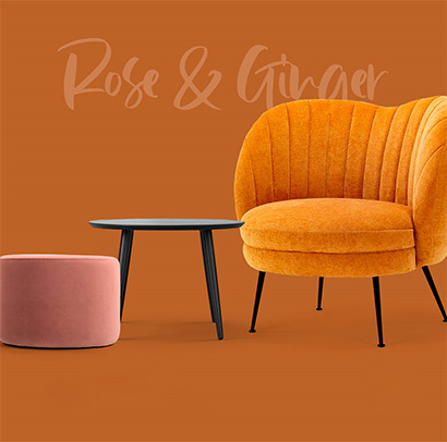 graphic with a set of furniture in black, orange and rose color