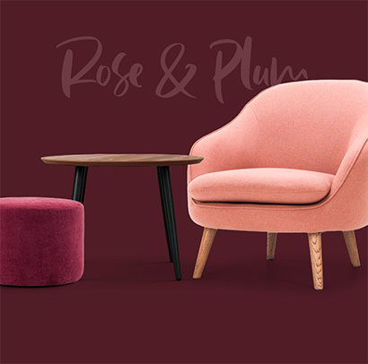 graphic with a set of furniture in rose, plum and brown color