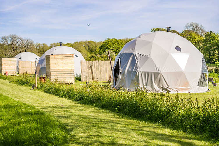 green geodesic domes with stack