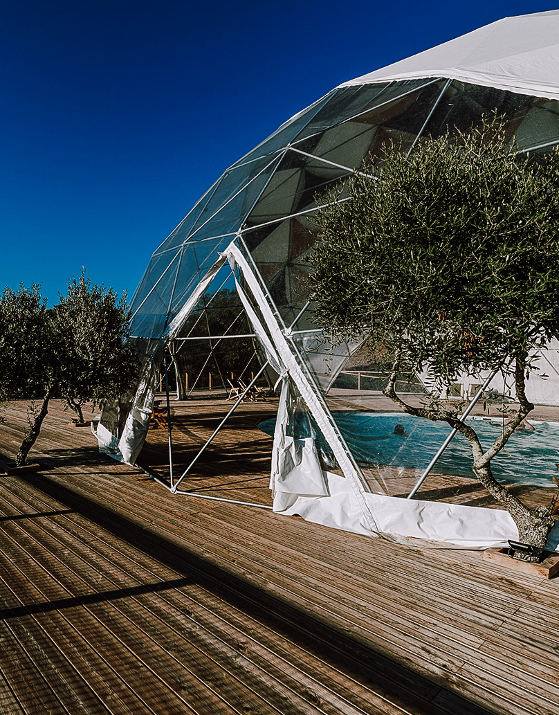 big geodesic dome adapted to cover for swimming pool