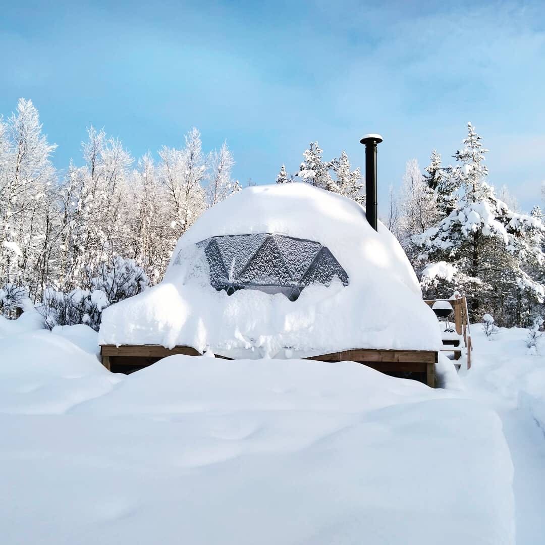 FDomes Glamping Winter Domes Geodesic Dome Buried in Snow
