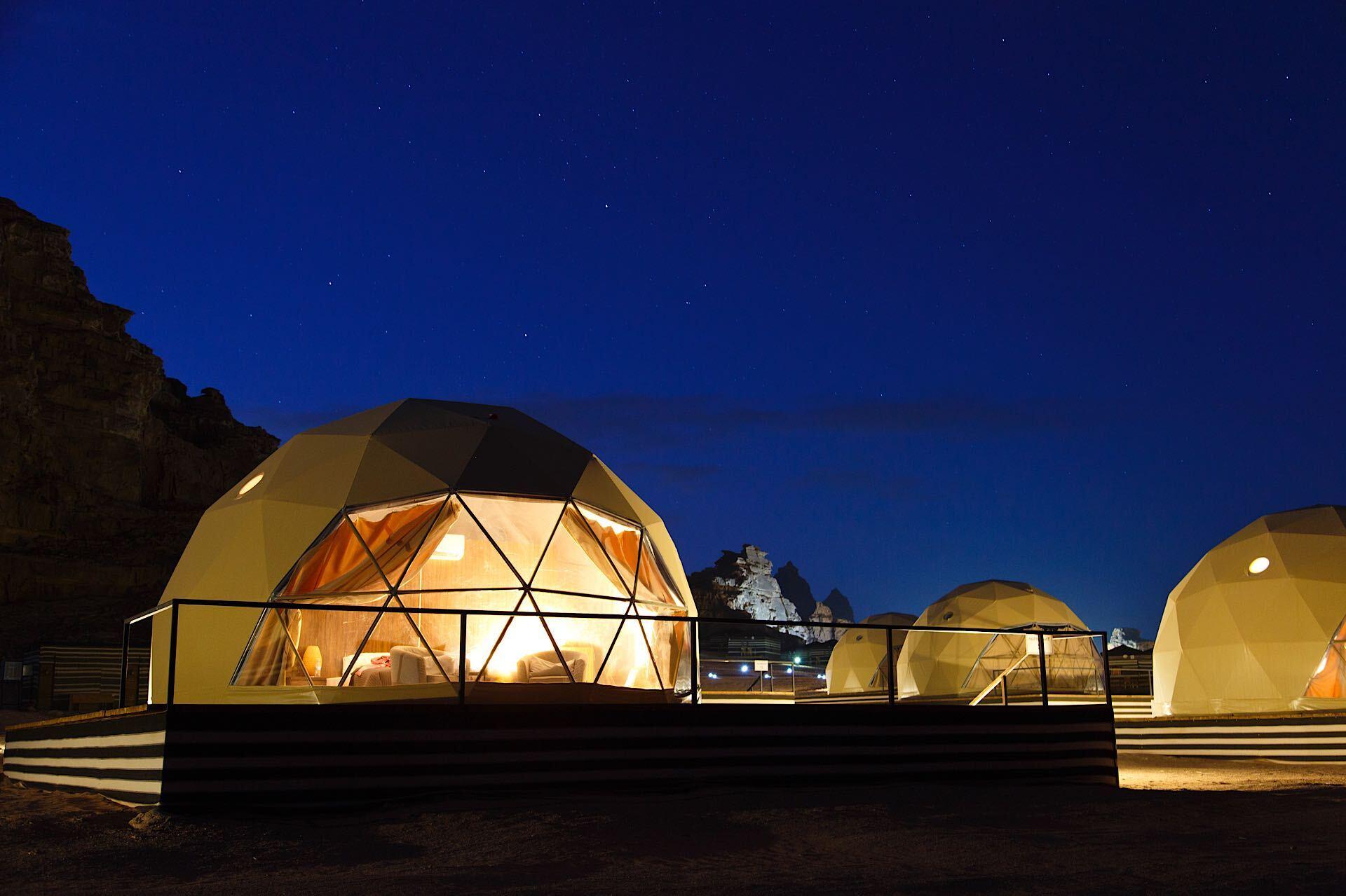 white geodesic dome in night