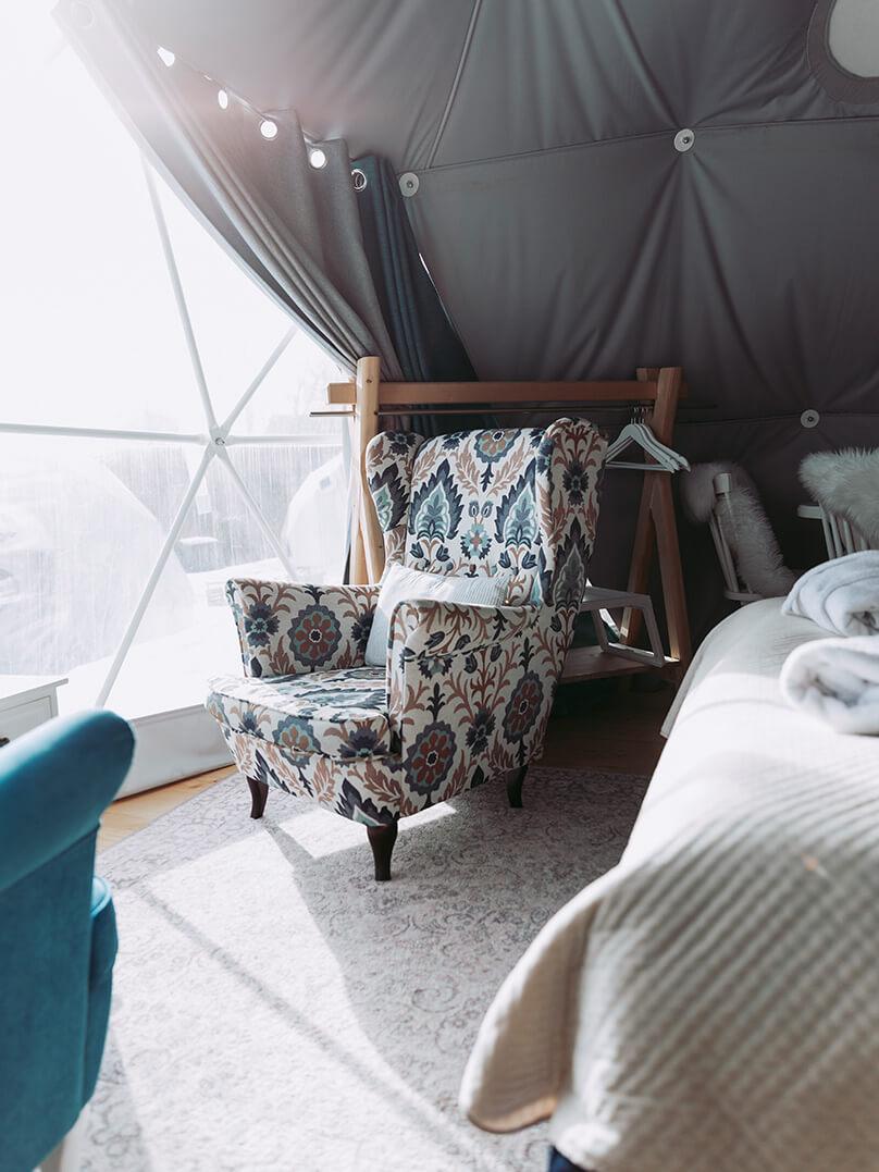 chair inside a geodesic dome