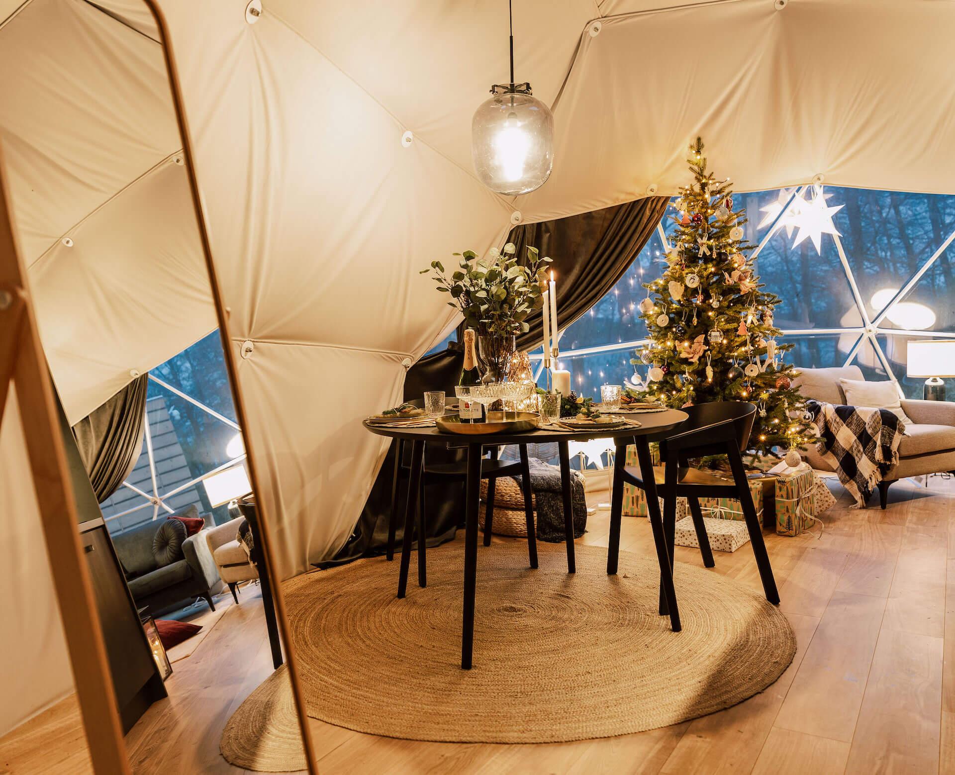 Decorating geodesic dome for the Holiday Season
