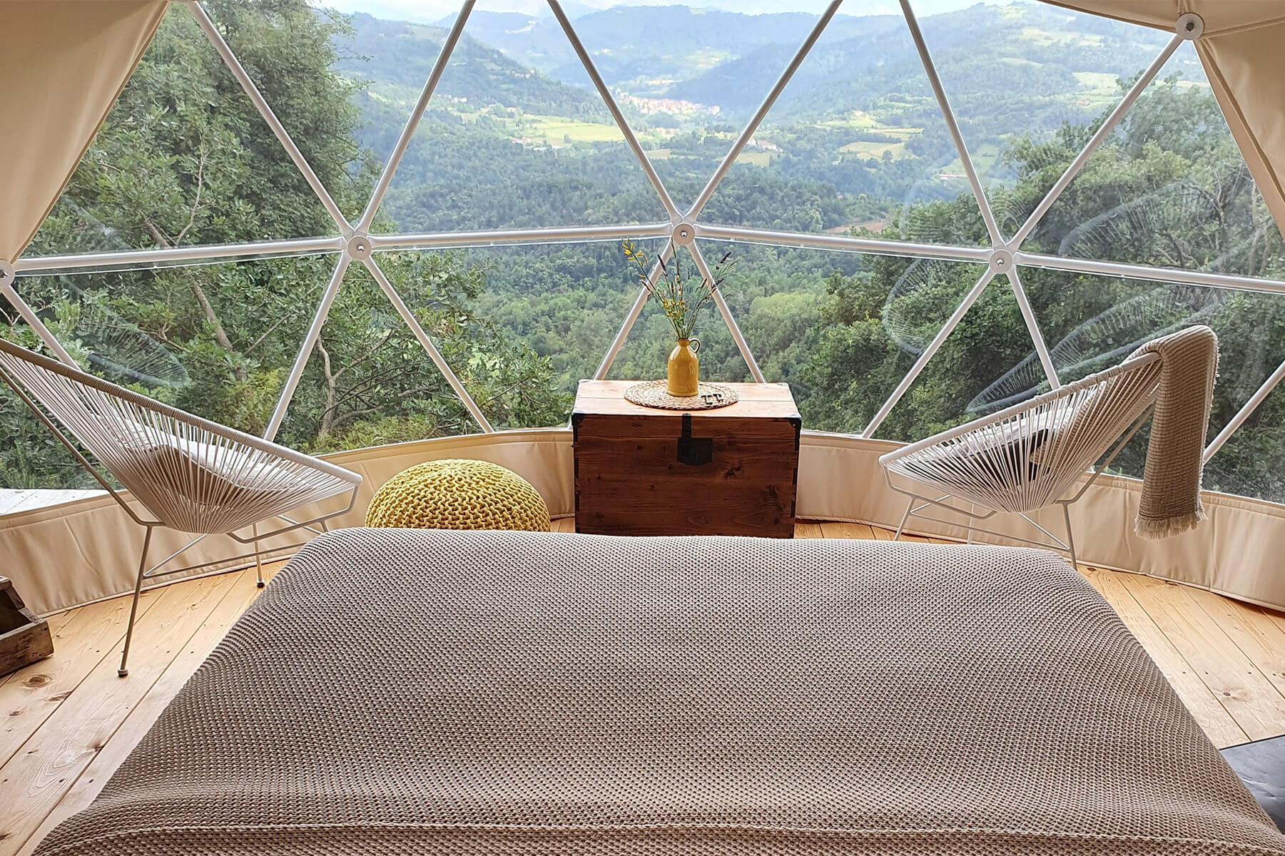 view from inside geodesic dome on valley