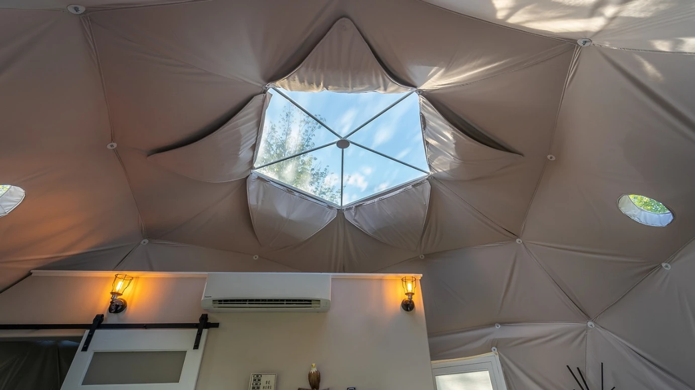 interior of geodesic dome with skylight view