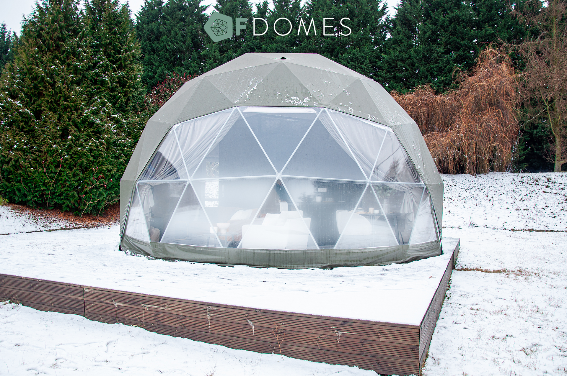 green geodesic dome with condensation effect